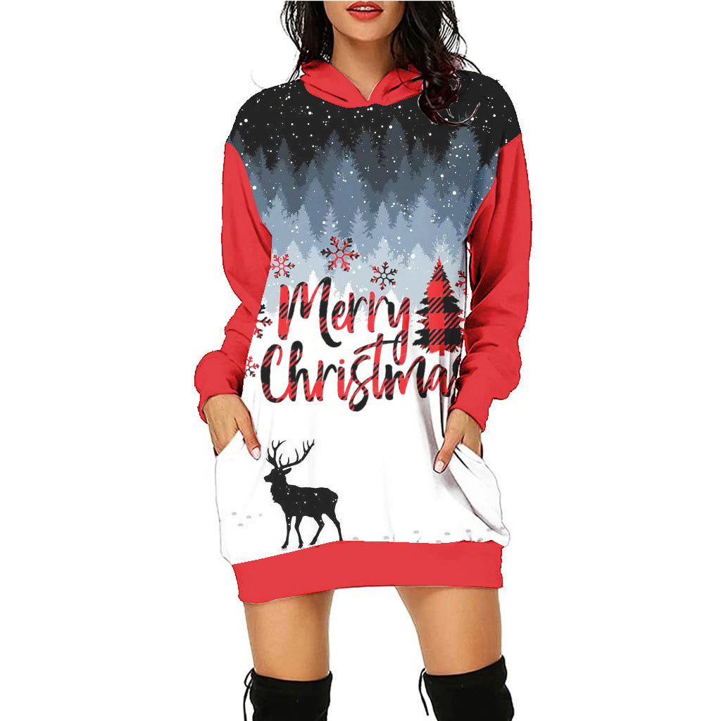 Women's Casual Printed Christmas Sweater Dress
