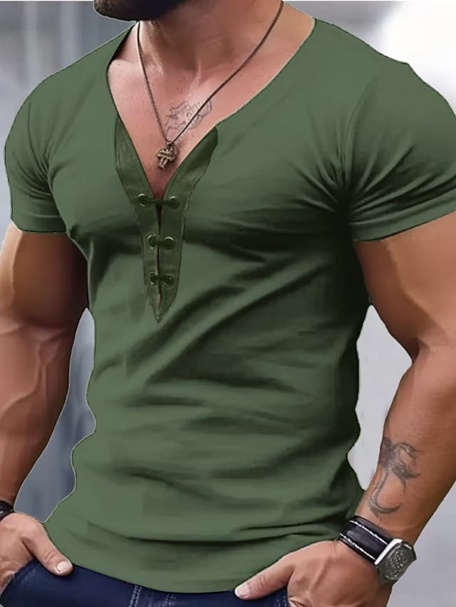 Men's Slim V-Neck Satin Fitness T-Shirt for Summer