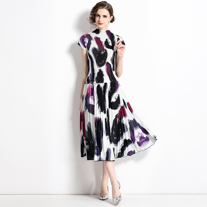 Summer Women's Suit Slim Fit Woman Dress Mid Length Set Pieces Modern Elegant Fashion Outfit Short Sleeve Sets Womens Piece