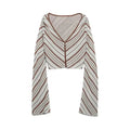 Woman Vintage Striped High Waist Long Skirts Women Elegant Chic V-Neck Long Sleeves Buttons Cardigan Tops