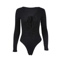 Spring Knitted Bodysuit Women Lace Up Long sleeve Sexy Bodysuits Slim Bodycon Jumpsuit Woman V-Neck Jumpsuit Ladies Clothes