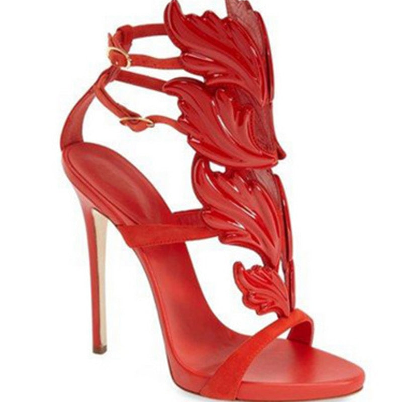 Leather Sandals Women Gold Leaf Flame Gladiator Sandal Shoes Party Dress Shoe Woman Patent High Heel Sandals