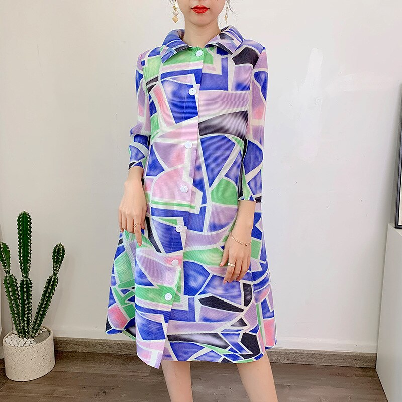 SuperAen Pleated Dress  New Summer Oversize Long Dress Printed Woman Shirt Dress