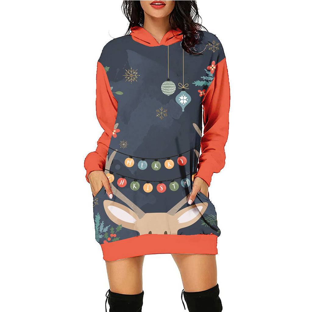 Women's Casual Printed Christmas Sweater Dress