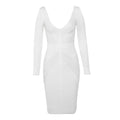 White V Neck Long Sleeve Hollow Out Spring Sexy Newest Arrival Knee Length Bandage Dresses Woman Party Night