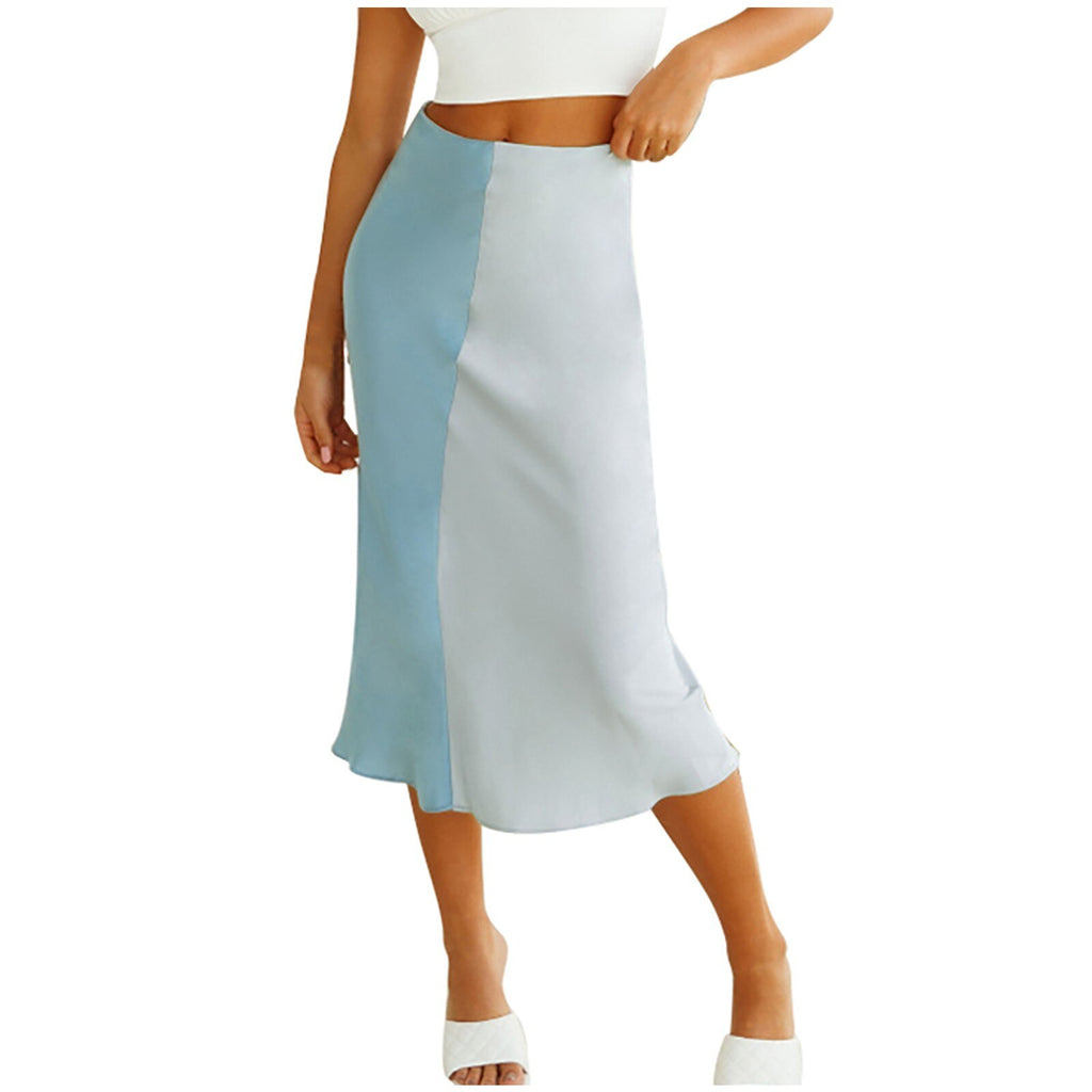 Elegant Woman Skirts High Waist Push Up Color Matching Skirts Fashion Spaghetti Strap Satin Skirts Simple Wild Skirt Faldas