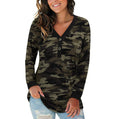 Fashion Woman Tshirts Camouflage Print Grain V-Neck T Shirt Button Causal Long Sleeve Ladies Tops Loose Mujer Camisetas