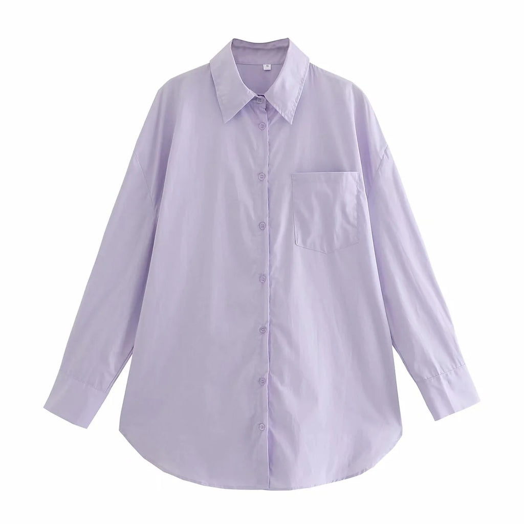 Klkxmyt Za Women's Shirt Fashion Pink Oversize 100% Cotton Casual Button Pockets Loose Blouses Chic Streetwear Shirts Woman Tops
