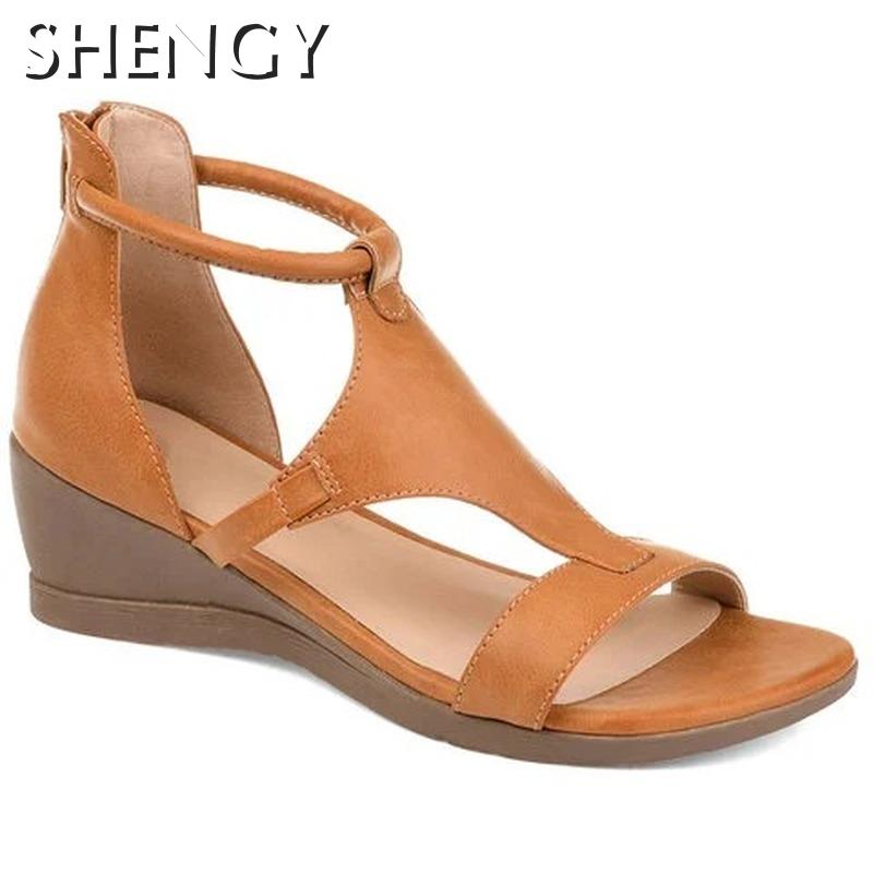 Women Summer Sandals Mid Heels Wedges Shoes Woman Vintage Gladiator office Sandalias Party Beach Shoes Plus Size Dropship