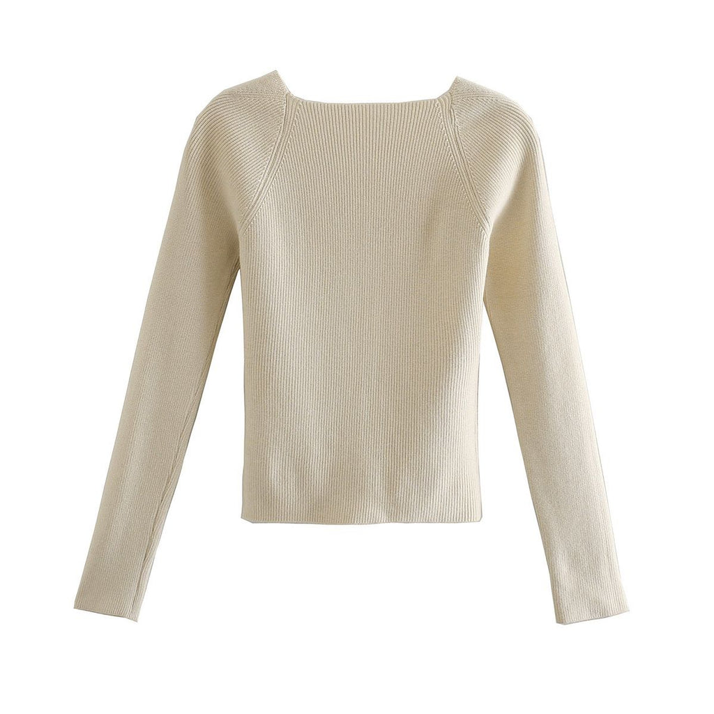 New Women Knit Sweater Top Long sleeve heart-neck Casual Fashion Woman Slim-fit Tight Knitted sweaters Pullover Tops
