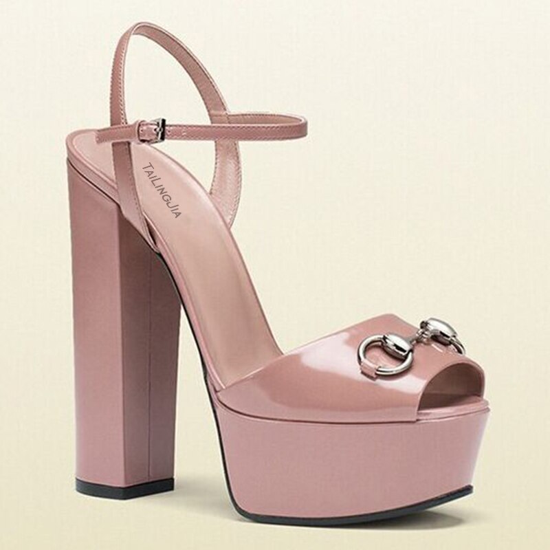 Customized Handmade Plarform Women Sandals Woman Shoes High Heel Block Heel Peep Toe Brand Yellow Pink Black Wine Red Shoes
