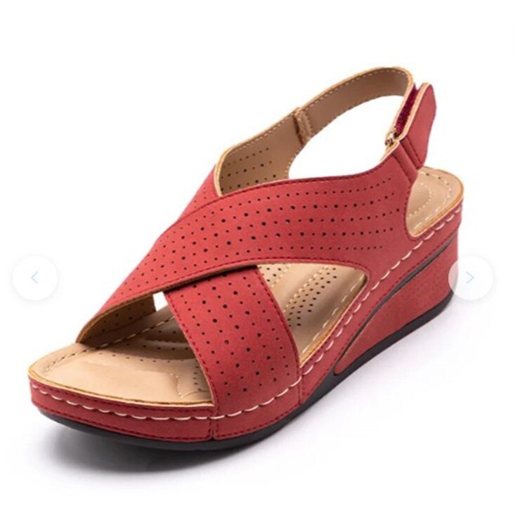 Women Sandals New Summer Shoes Woman Ladies Sewing Hollow Out Wedges Female Casual Pu Leather Comfortable Retro Sandalis