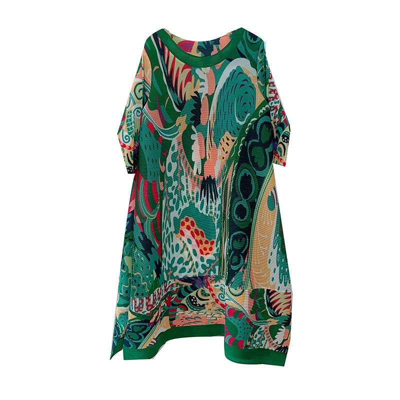 Folded pleated skirt with yellow printed women's clothing