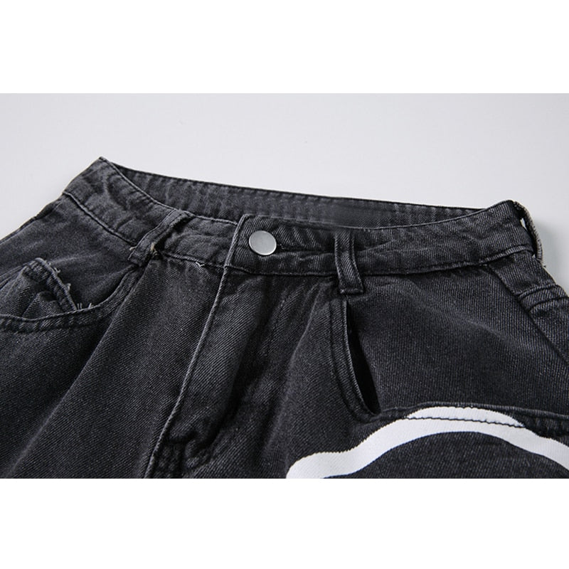 New Spring Fashion Ins Street Hip-hop Printing Wash Jeans Loose Casual Denim Wide Leg Pants Tide Woman Long Trousers