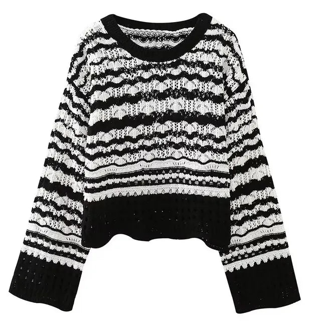 Sweaters For Women  New Chenille Knitted Crochet Hollow Cropped Sweater Woman Commute Office Lady Mujer Pullovers