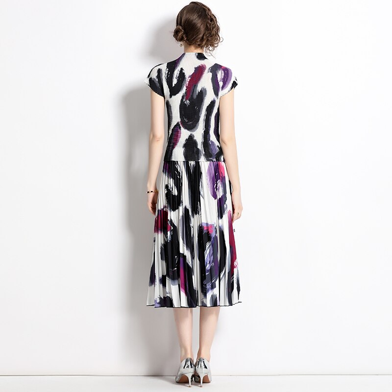 Summer Women's Suit Slim Fit Woman Dress Mid Length Set Pieces Modern Elegant Fashion Outfit Short Sleeve Sets Womens Piece