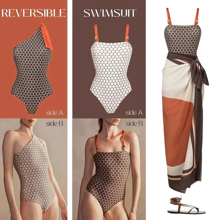 Woman bikini set Reversible Graphic Printed Beaded One Piece Swimsuit 2 pieces Swimwear Women bikini Bathing Suit