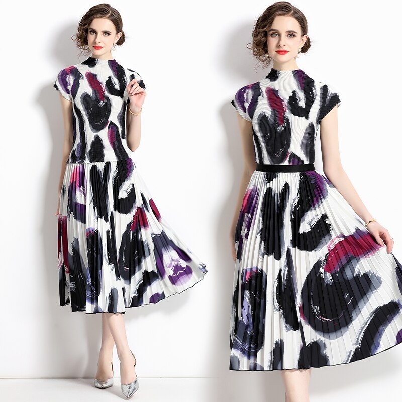 Summer Women's Suit Slim Fit Woman Dress Mid Length Set Pieces Modern Elegant Fashion Outfit Short Sleeve Sets Womens Piece