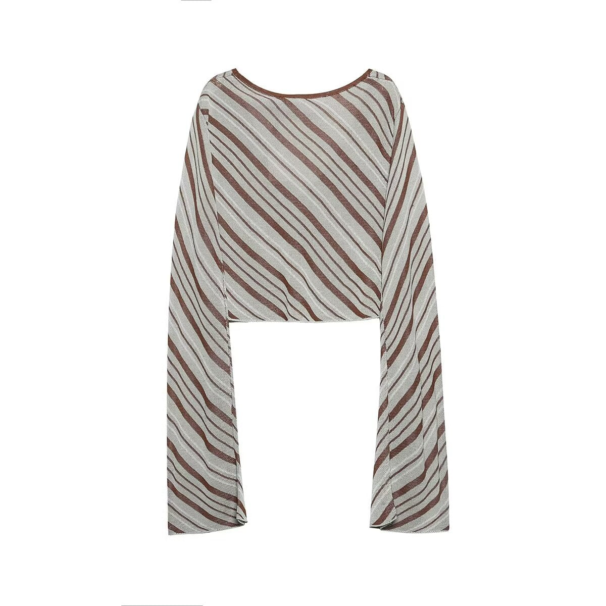 Woman Vintage Striped High Waist Long Skirts Women Elegant Chic V-Neck Long Sleeves Buttons Cardigan Tops