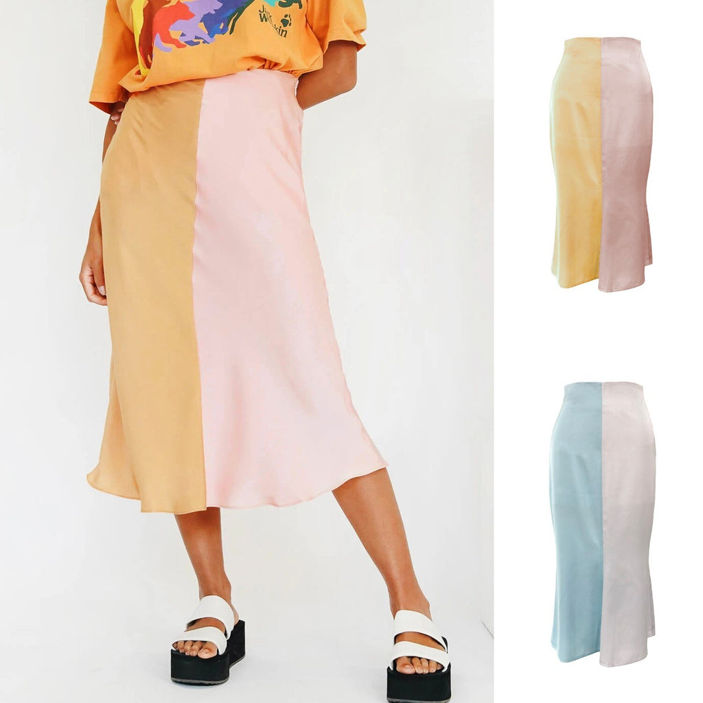 Elegant Woman Skirts High Waist Push Up Color Matching Skirts Fashion Spaghetti Strap Satin Skirts Simple Wild Skirt Faldas