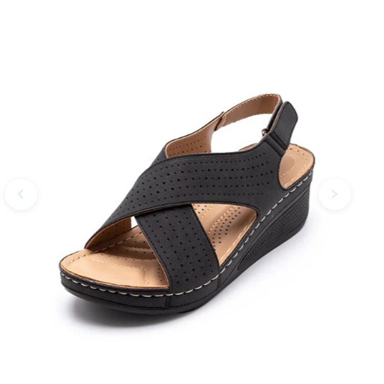 Women Sandals New Summer Shoes Woman Ladies Sewing Hollow Out Wedges Female Casual Pu Leather Comfortable Retro Sandalis