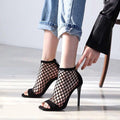 Women's Shoes Sexy High Heels Mesh Peep Toe Sandals Fishnet Zip Sexy Party Dress Woman Shoes
