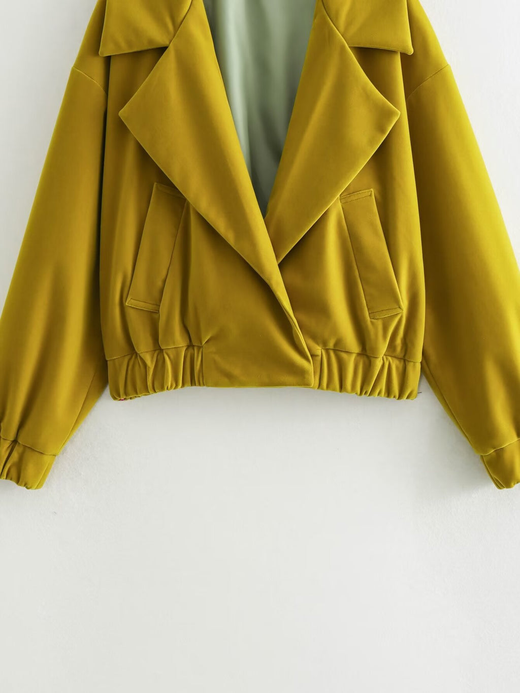 Women Folds Long Sleeve Casual Short Jacket Top Woman Elegant Vintage Solid Side Pockets Loose Lapel Outerwear Coat