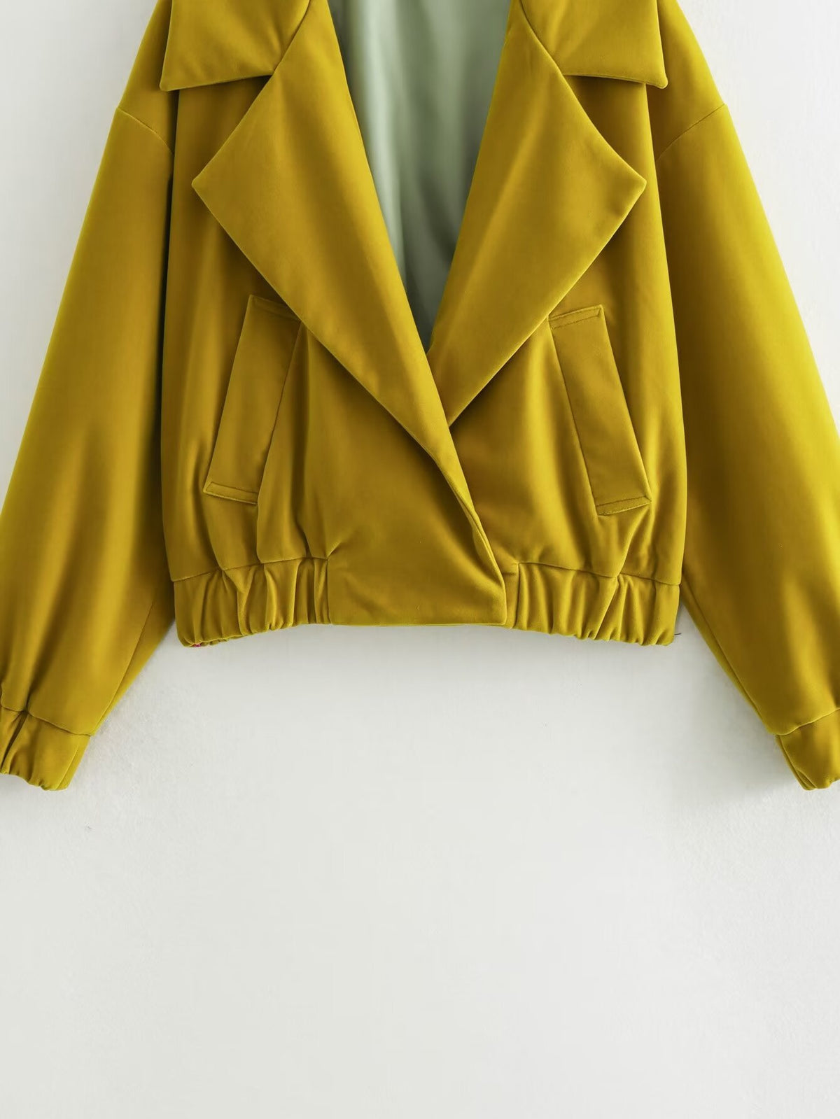Women Folds Long Sleeve Casual Short Jacket Top Woman Elegant Vintage Solid Side Pockets Loose Lapel Outerwear Coat