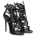 Leather Sandals Women Gold Leaf Flame Gladiator Sandal Shoes Party Dress Shoe Woman Patent High Heel Sandals