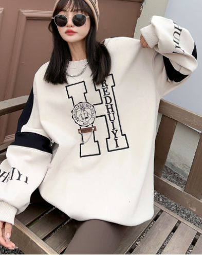 Embroidered Velvet Hooded Sweatshirt for Women