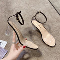 Crystal Chunky Heels Transparent Sandals with Buckle