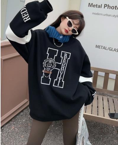 Embroidered Velvet Hooded Sweatshirt for Women
