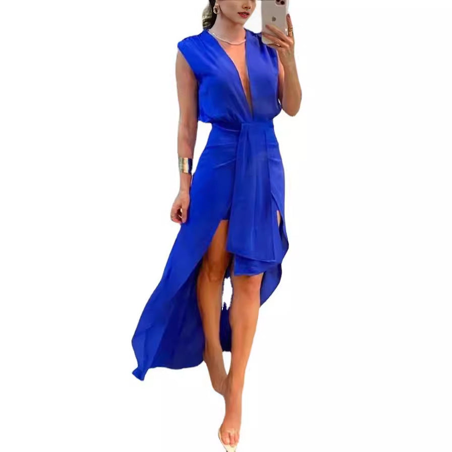 2023 New Women's Sleeveless V-Neck Irregular Dress