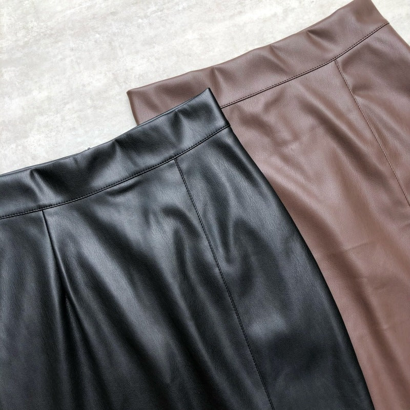 High-Waisted PU Leather Midi Skirt with Slit