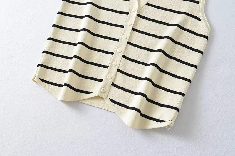 Spring Summer Women's Striped V-Neck Knit Vest