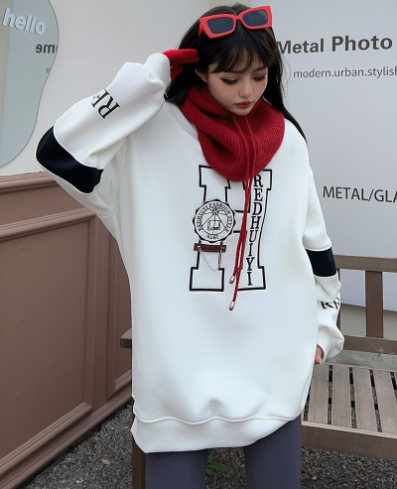 Embroidered Velvet Hooded Sweatshirt for Women
