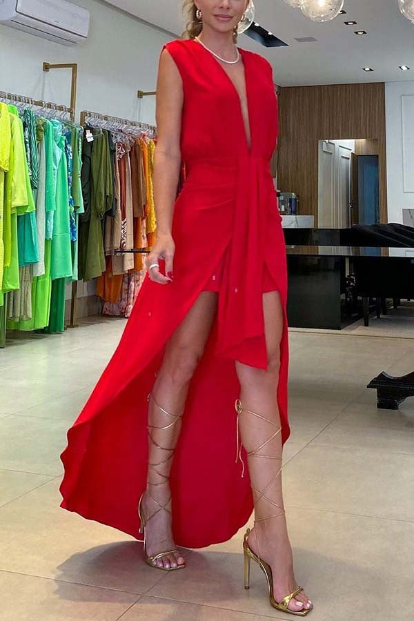 2023 New Women's Sleeveless V-Neck Irregular Dress