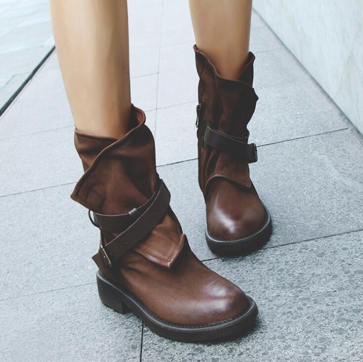 Round Toe Buckle Shoes with Square Heel