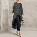 Leopard Print Long Sleeve Irregular Dress for Women