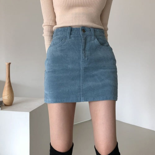 Corduroy A-line Culottes Skirt with Hip Slit for Women