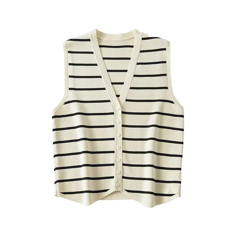Spring Summer Women's Striped V-Neck Knit Vest