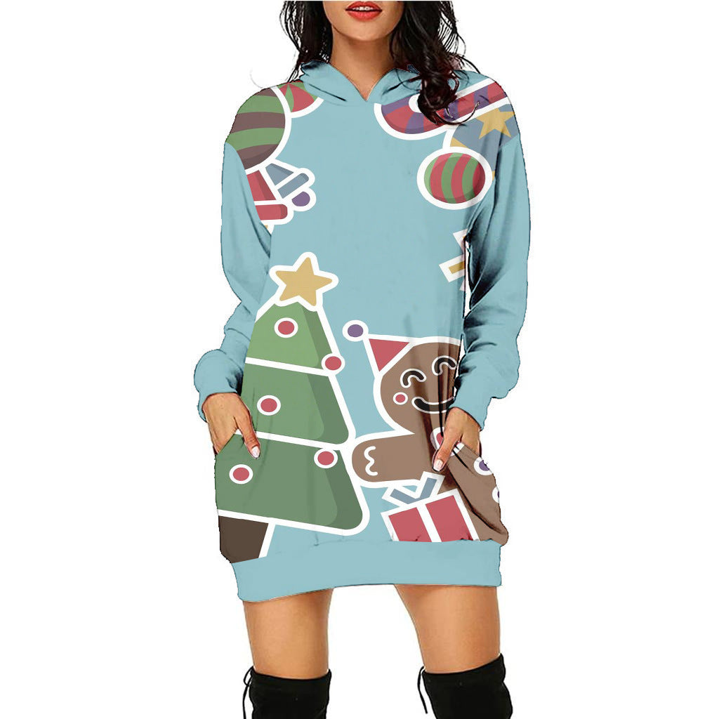 Women's Casual Printed Christmas Sweater Dress