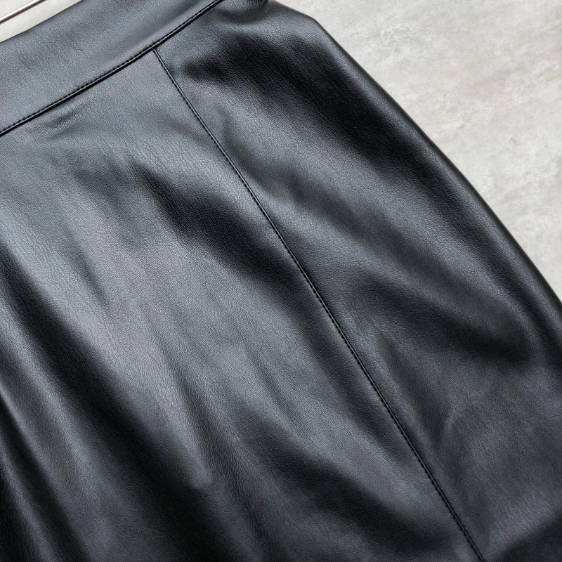 High-Waisted PU Leather Midi Skirt with Slit