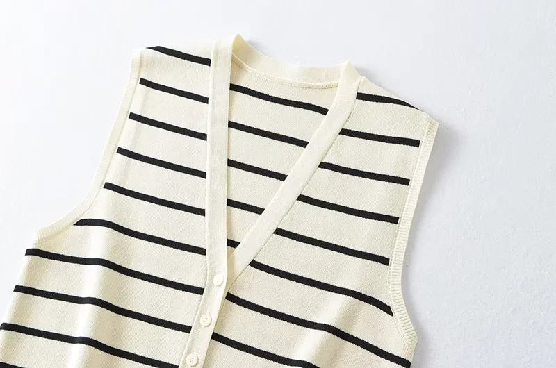 Spring Summer Women's Striped V-Neck Knit Vest