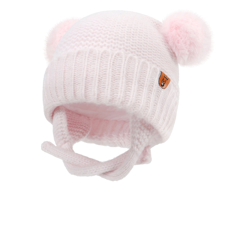 Cute Knitted Baby Hat with Double Ball and Ear Protection