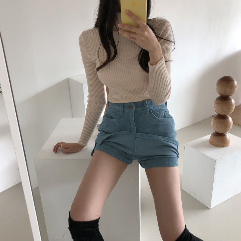 Corduroy A-line Culottes Skirt with Hip Slit for Women