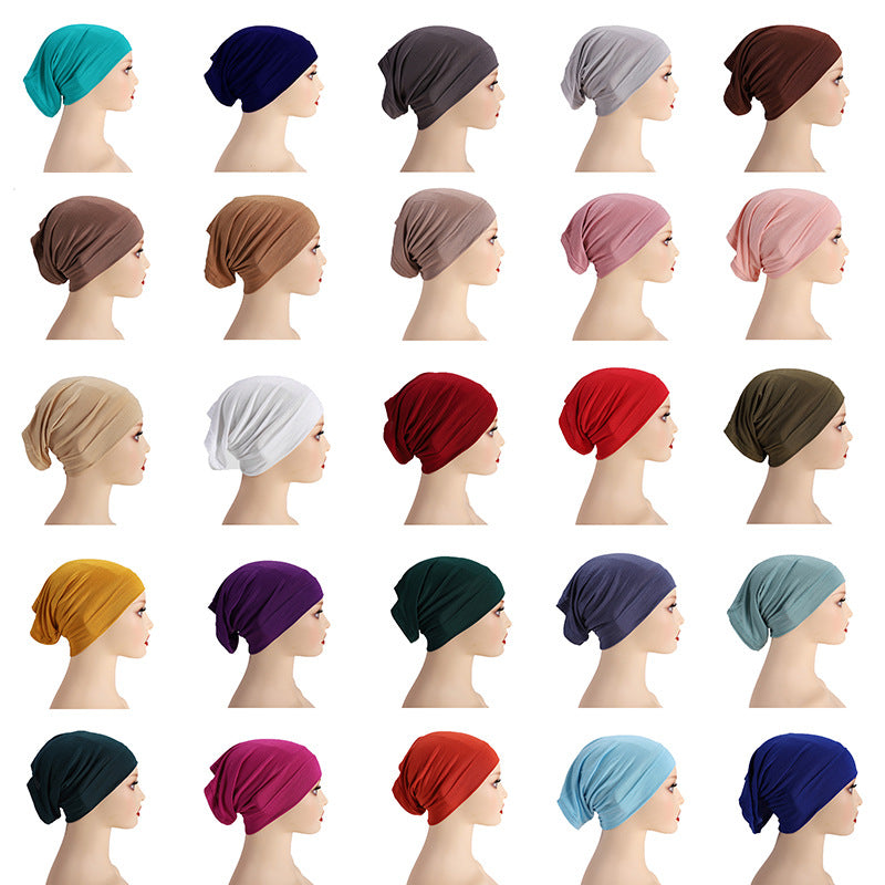 Modal Solid Color Malaysian Beanie with Neck Scarf