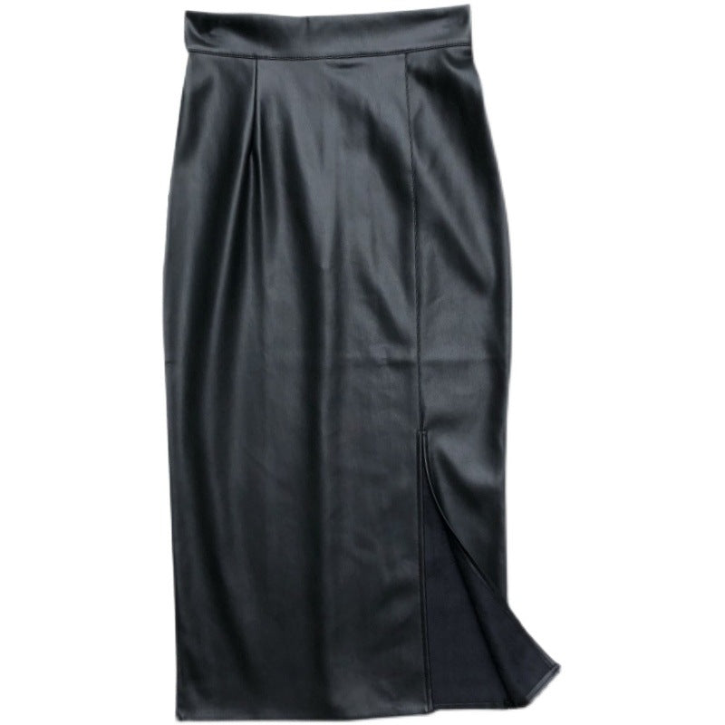 High-Waisted PU Leather Midi Skirt with Slit