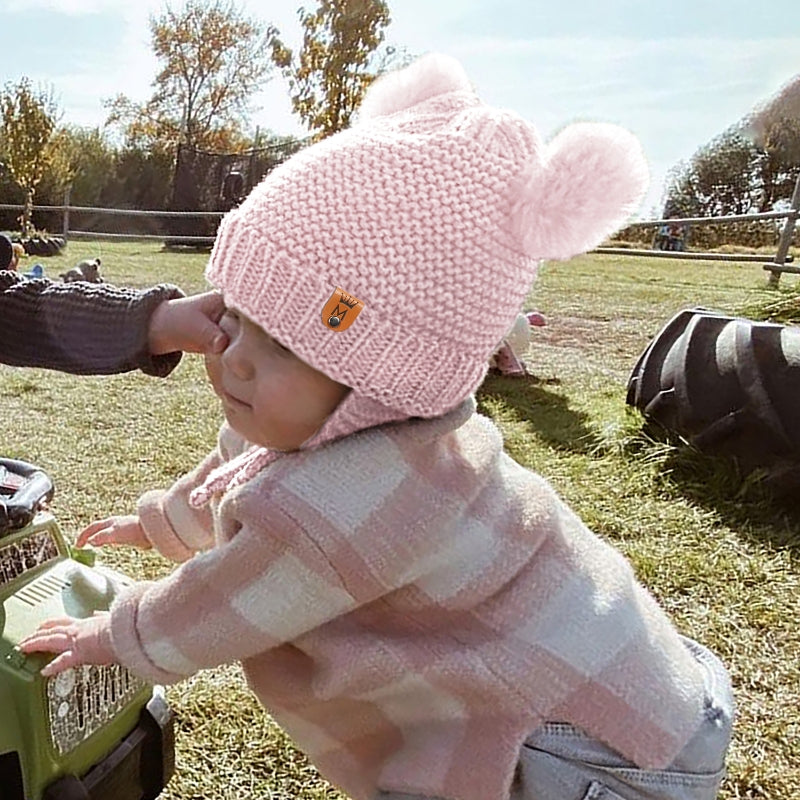 Cute Knitted Baby Hat with Double Ball and Ear Protection